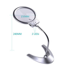 Load image into Gallery viewer, XYK Large 2X 5X LED Lighted Magnifier with Stand - Folding Design with 2 LED Lamp and Jumbo 5.5 Inch Lens - Best Hands Free Magnifying Glass with Light for Reading
