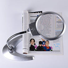 Load image into Gallery viewer, XYK Large 2X 5X LED Lighted Magnifier with Stand - Folding Design with 2 LED Lamp and Jumbo 5.5 Inch Lens - Best Hands Free Magnifying Glass with Light for Reading
